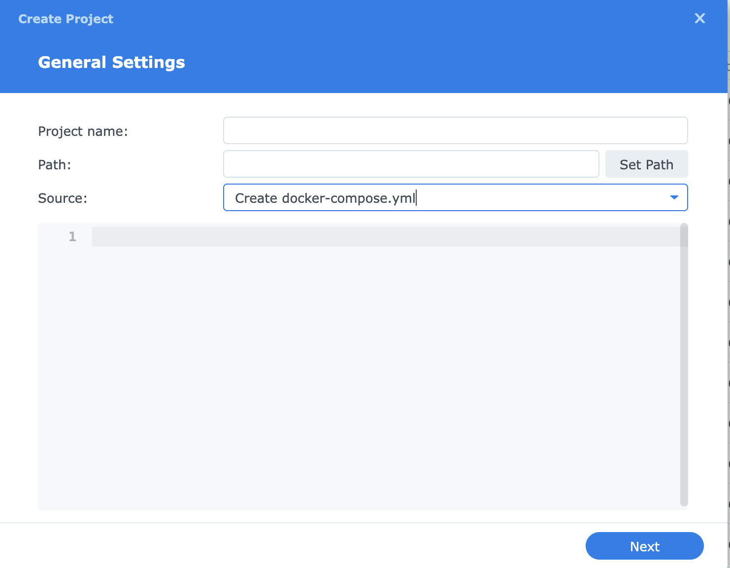 Container Manager — Project aanmaken met docker-compose.yml